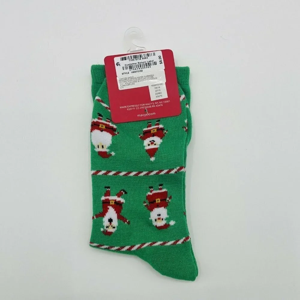 Charter Club Womens Sock Size 9-11 Christmas Santa Claus Candy Cane‎ Crew Socks